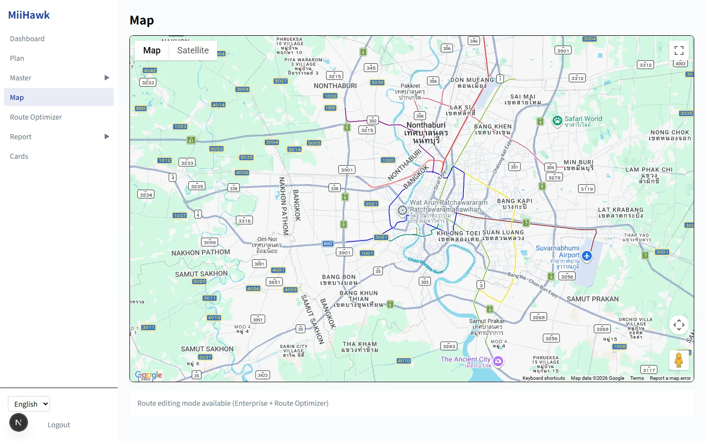 MiiHawk 地図機能 — Google Mapsで全ルート・バス停を可視化し距離と所要時間を自動計算